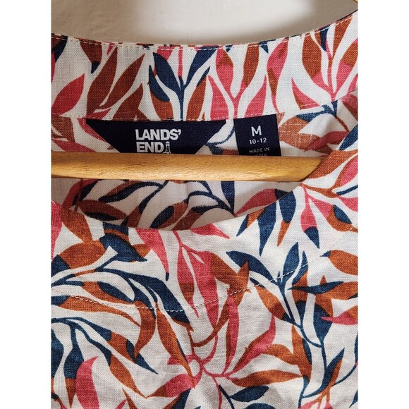 Lands End Top Shirt Tropical Short Sleeve Sz Medium Crewneck Women's 100% Linen - Picture 3 of 5